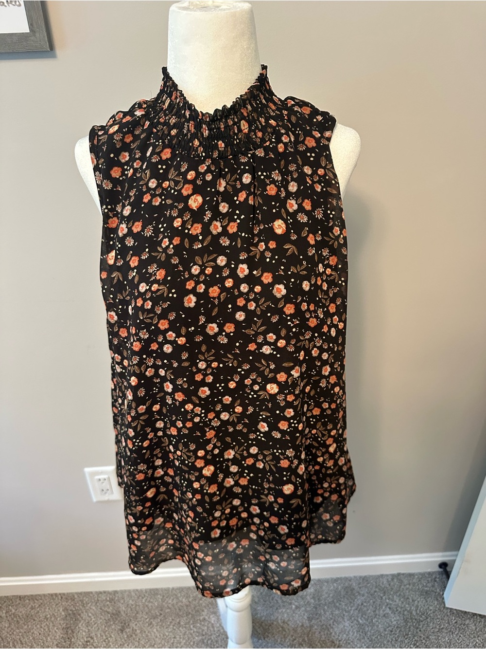 MINKPINK Black Floral Smocked Neck Sleeveless Top